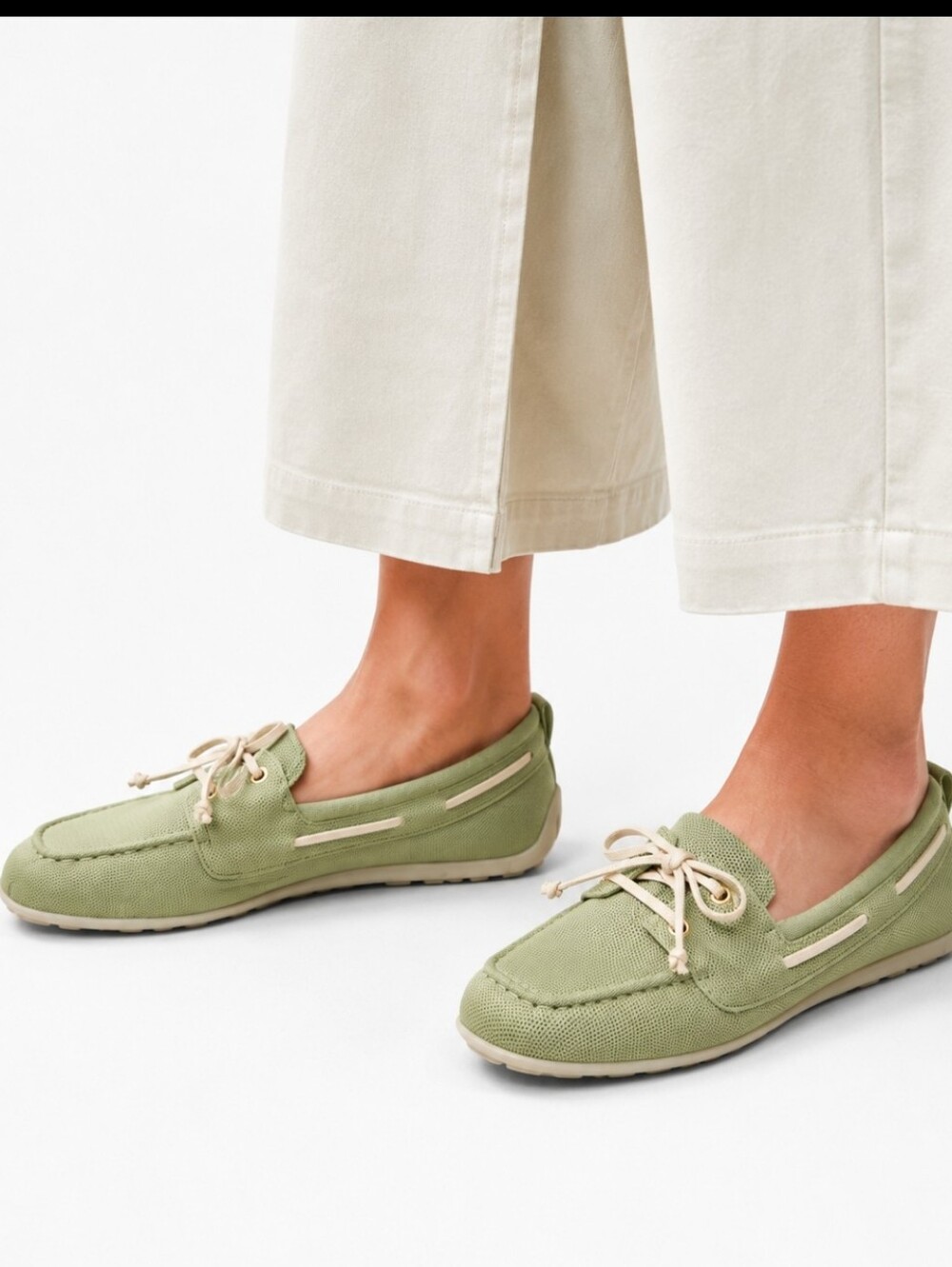 Nwot VIVAIA Jilian Square Toe Sage Green Loafers Boat Shoes Comfort Flats Clasic